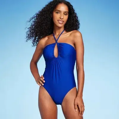 Shade & Shore Women's Bandeau One Piece Swimsuit Keyhole Back Tie Swimwear