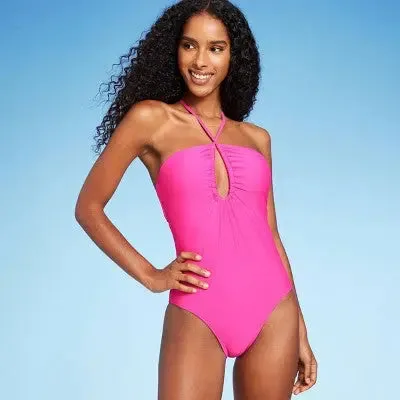 Shade & Shore Women's Bandeau One Piece Swimsuit Keyhole Back Tie Swimwear