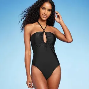 Shade & Shore Women's Bandeau One Piece Swimsuit Keyhole Back Tie Swimwear