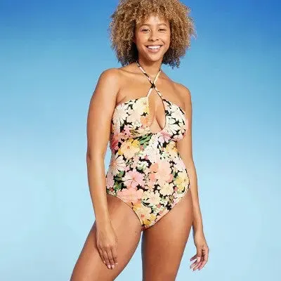 Shade & Shore Women's Bandeau One Piece Swimsuit Keyhole Back Tie Swimwear