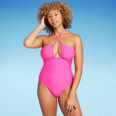 Shade & Shore Women's Bandeau One Piece Swimsuit Keyhole Back Tie Swimwear