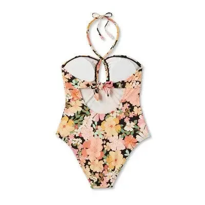 Shade & Shore Women's Bandeau One Piece Swimsuit Keyhole Back Tie Swimwear
