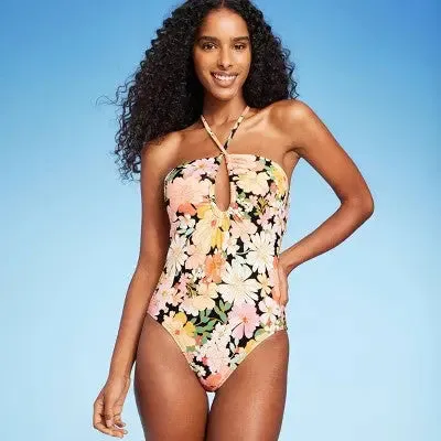 Shade & Shore Women's Bandeau One Piece Swimsuit Keyhole Back Tie Swimwear