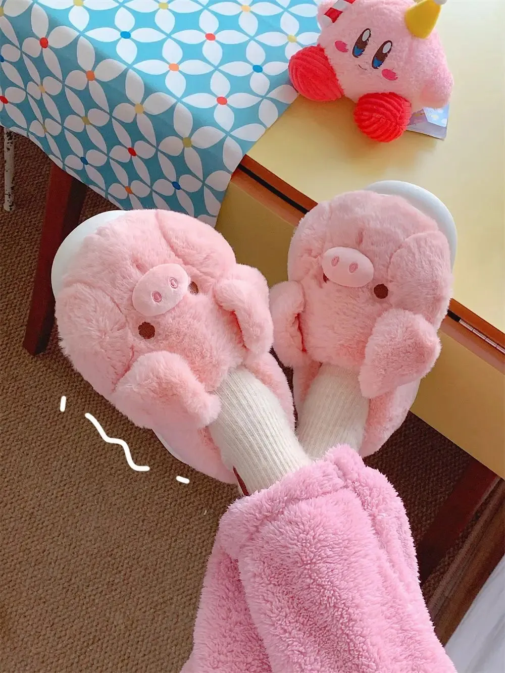 Uniwim Feerldi Pink fluffy pig slippers women slip on animal slides indoor house furry cotton shoes warm 2024 new girls piggy shoes