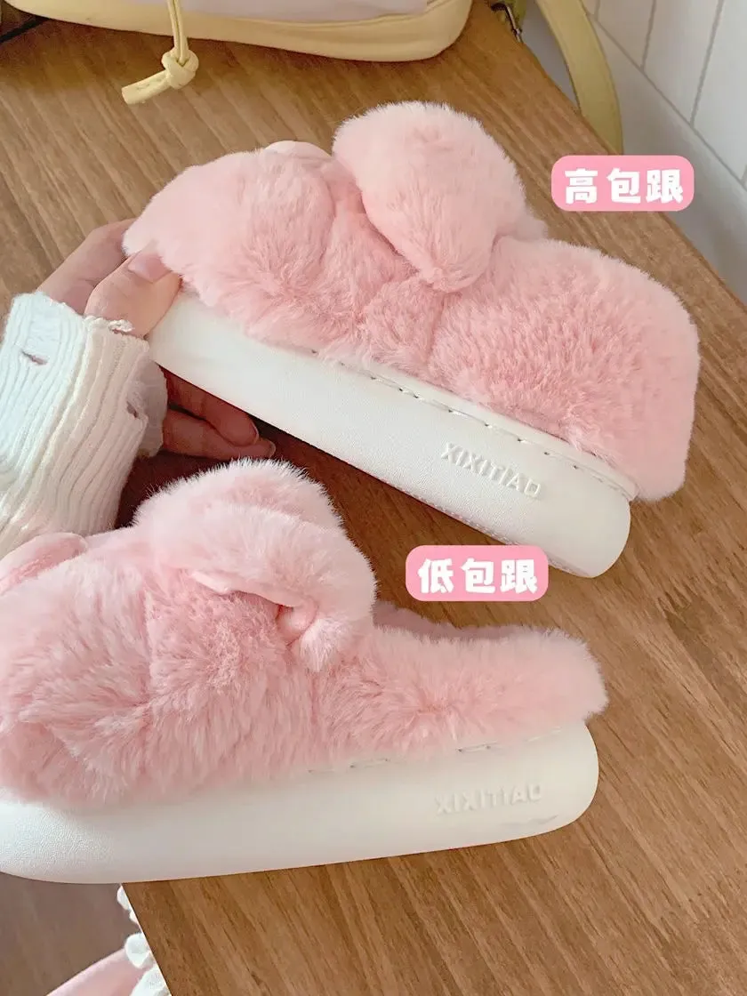 Uniwim Feerldi Pink fluffy pig slippers women slip on animal slides indoor house furry cotton shoes warm 2024 new girls piggy shoes