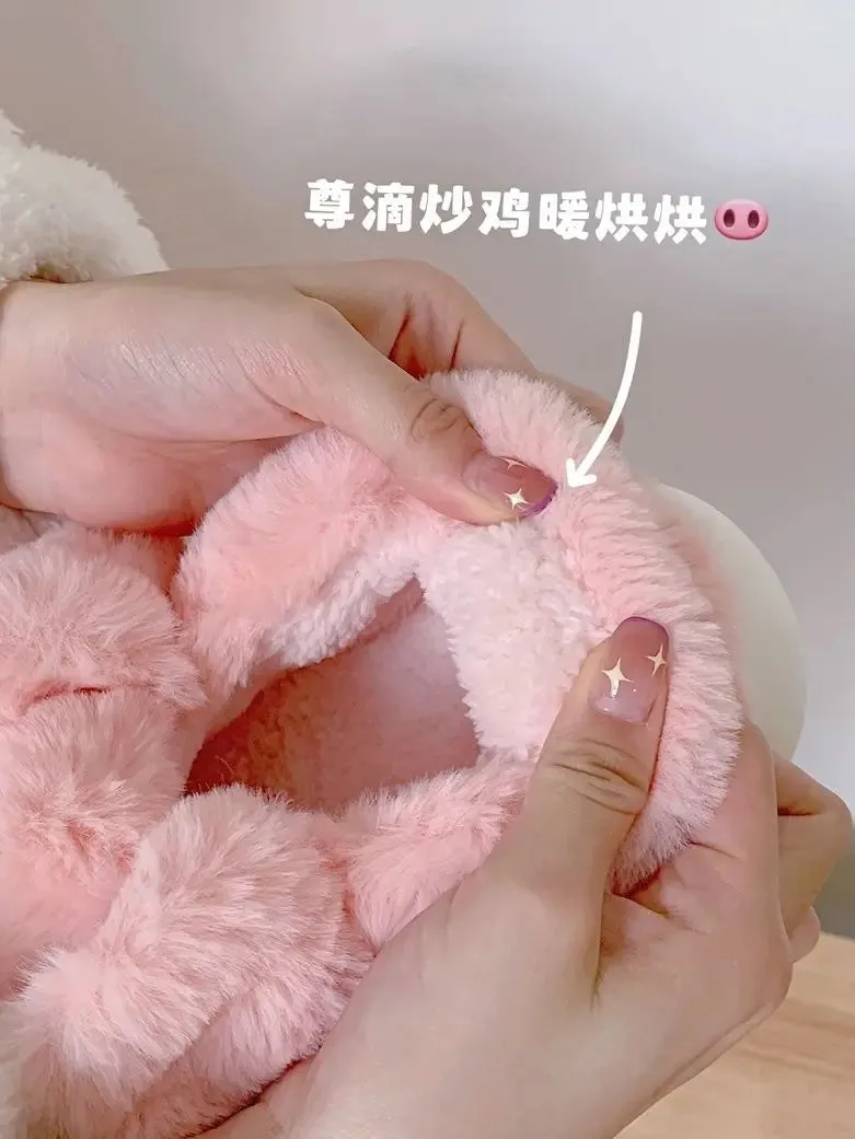 Uniwim Feerldi Pink fluffy pig slippers women slip on animal slides indoor house furry cotton shoes warm 2024 new girls piggy shoes