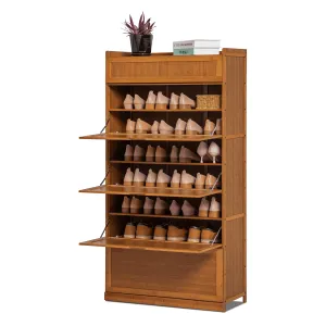 valiant Bamboo 9 Tier Shoe Organizer Modern Cabinet with Door 41 Pairs Heels Boots, Brown, Hallway Entryway