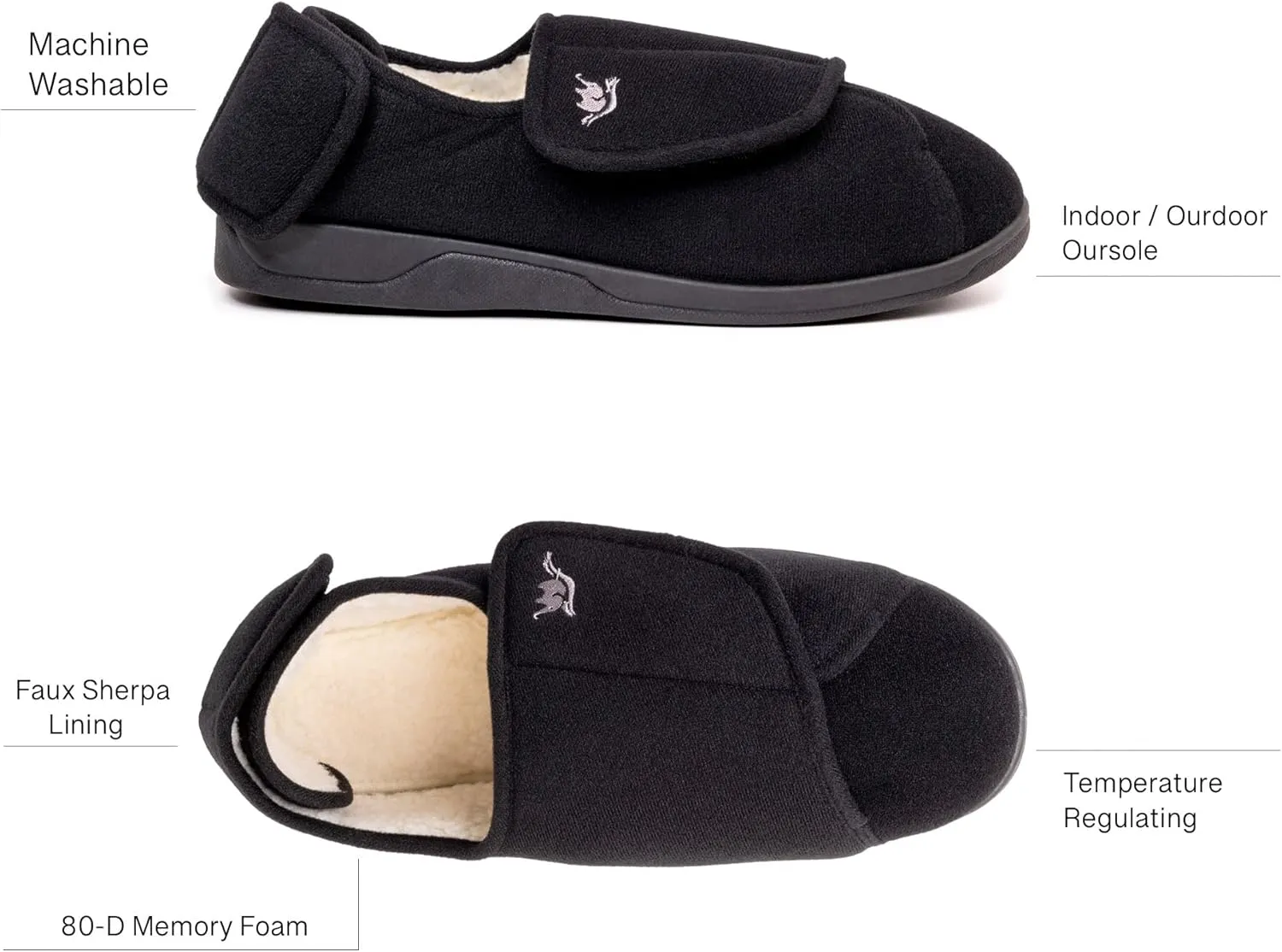 Women's Wide, Extra Wide 80-D Memory Foam Diabetic Slipper with Adjustable Closure Anti Slip Sole, Warm Plush Fleece Arthritis Edema Swollen Diabetic House Shoes