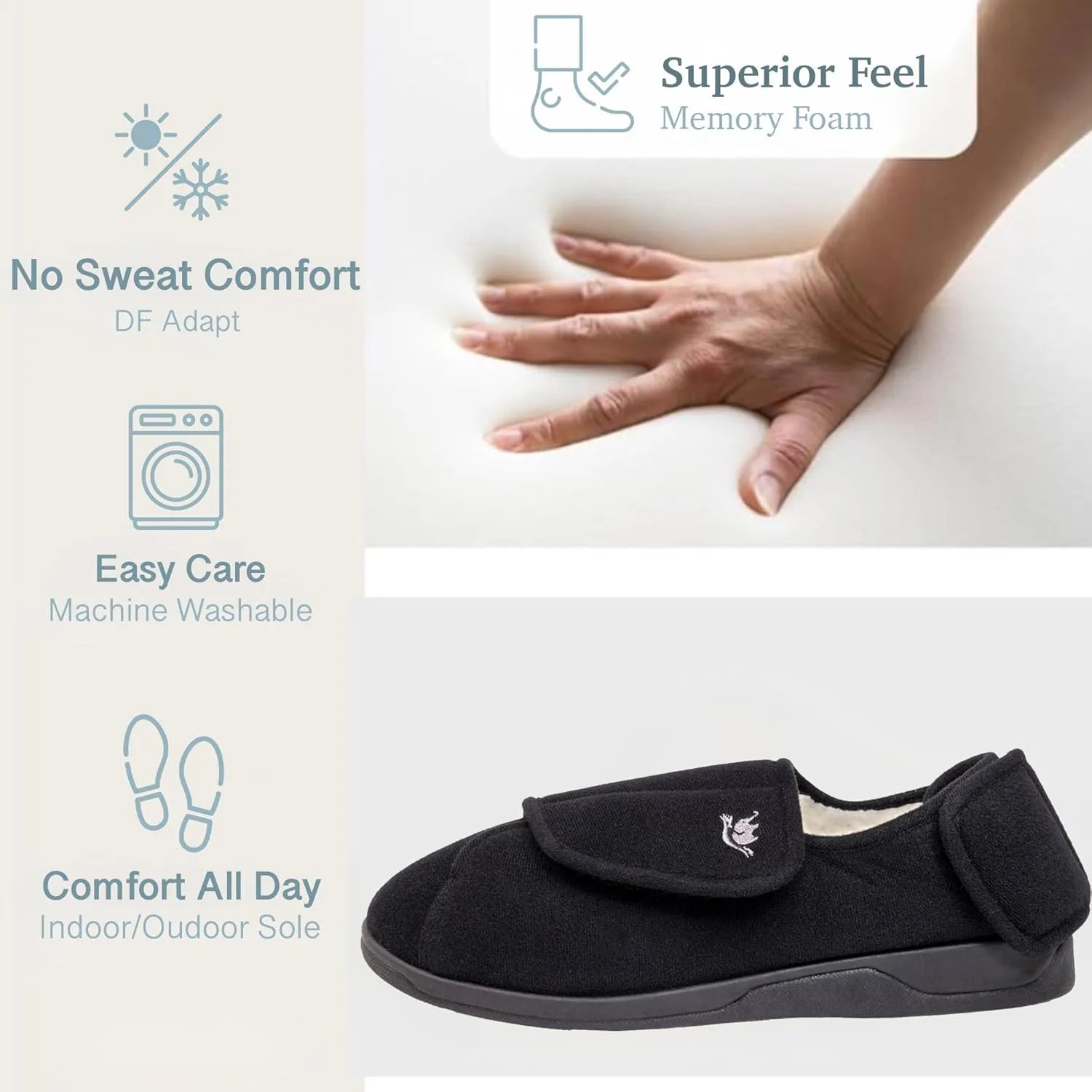Women's Wide, Extra Wide 80-D Memory Foam Diabetic Slipper with Adjustable Closure Anti Slip Sole, Warm Plush Fleece Arthritis Edema Swollen Diabetic House Shoes