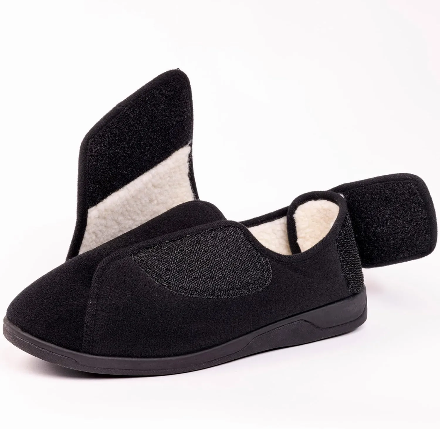 Women's Wide, Extra Wide 80-D Memory Foam Diabetic Slipper with Adjustable Closure Anti Slip Sole, Warm Plush Fleece Arthritis Edema Swollen Diabetic House Shoes