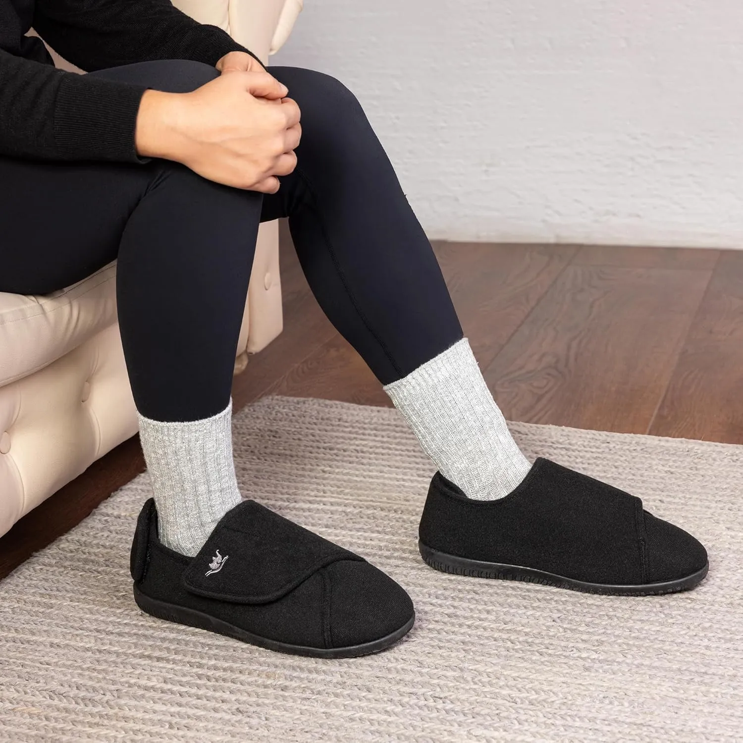 Women's Wide, Extra Wide 80-D Memory Foam Diabetic Slipper with Adjustable Closure Anti Slip Sole, Warm Plush Fleece Arthritis Edema Swollen Diabetic House Shoes