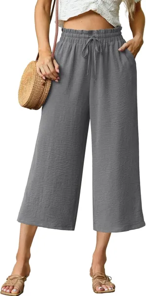 Womens Wide Leg High Waisted with Tie Belt Pockets Summer 2025 Vacation Pants