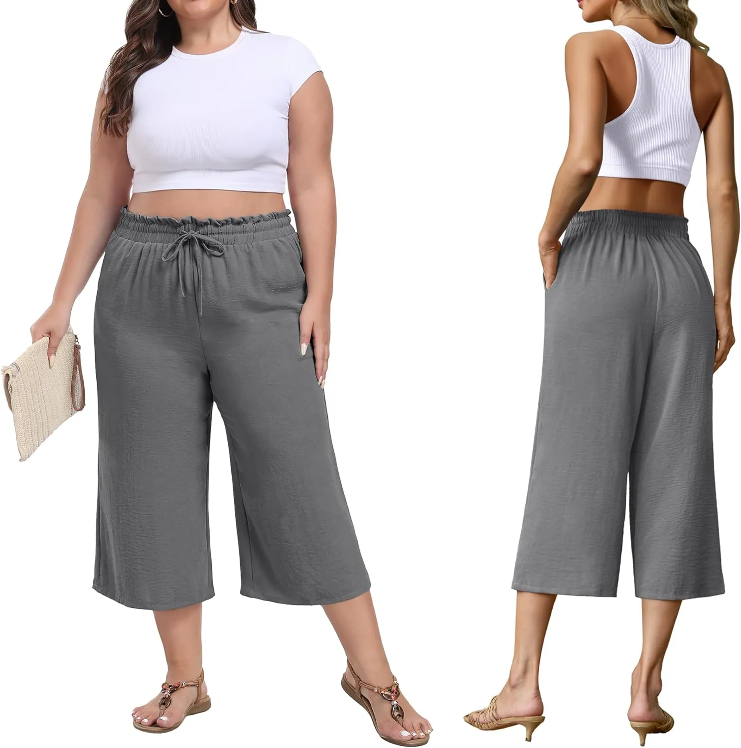 Womens Wide Leg High Waisted with Tie Belt Pockets Summer 2025 Vacation Pants