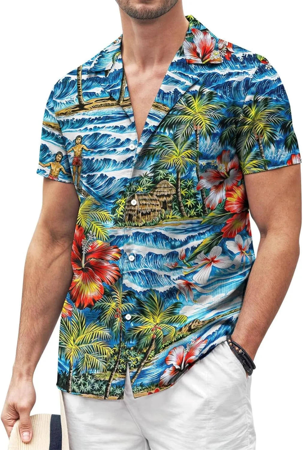 yolsun Men's 4th of July Button-Down Shirt - Casual Short Sleeve, American Flag Print, Independence Day Hawaiian Shirt