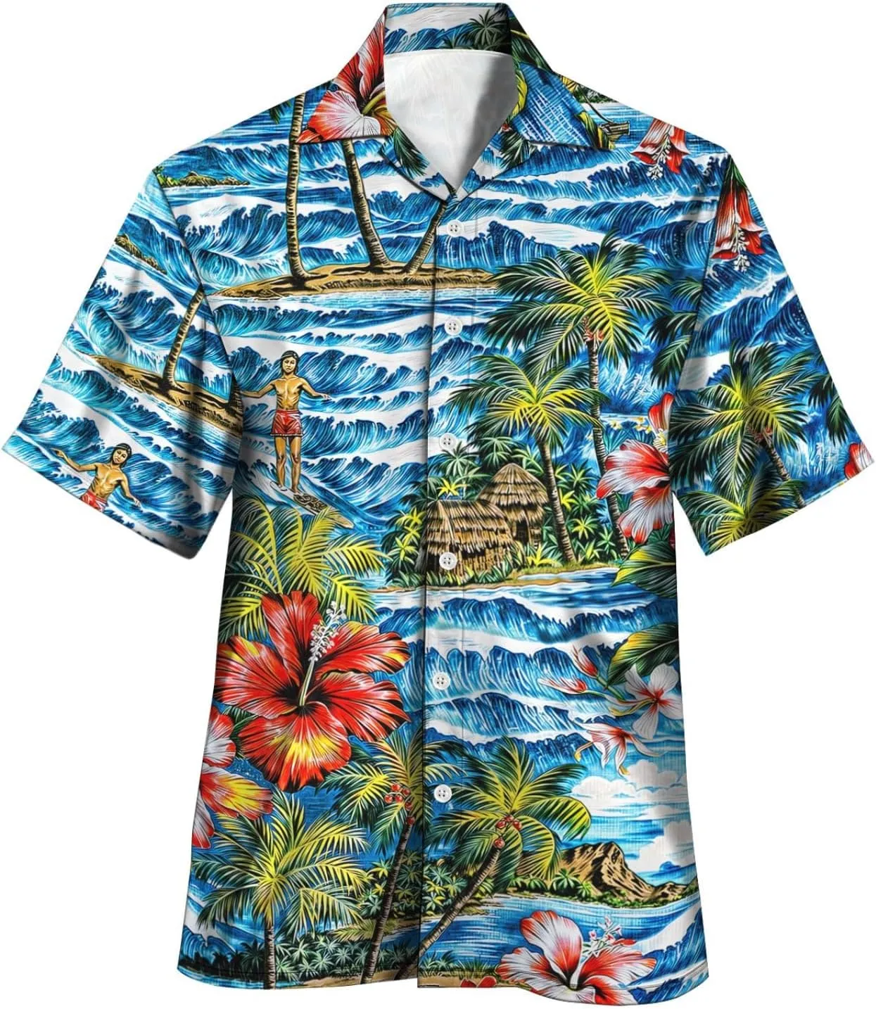 yolsun Men's 4th of July Button-Down Shirt - Casual Short Sleeve, American Flag Print, Independence Day Hawaiian Shirt