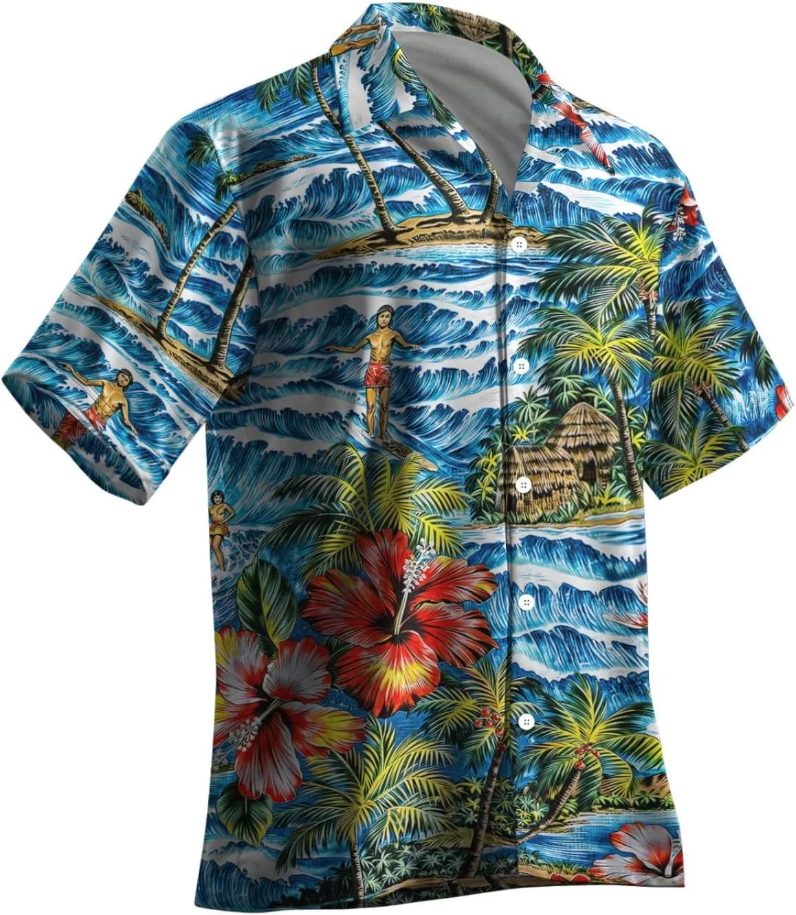 yolsun Men's 4th of July Button-Down Shirt - Casual Short Sleeve, American Flag Print, Independence Day Hawaiian Shirt